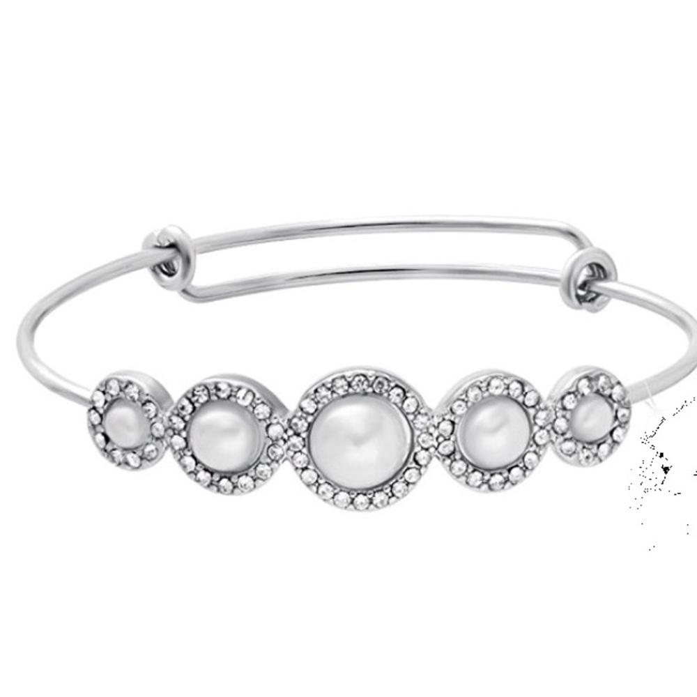 Bangle Bracelets with  Authentic Pearls Rhinestone - Picture 2 of 3